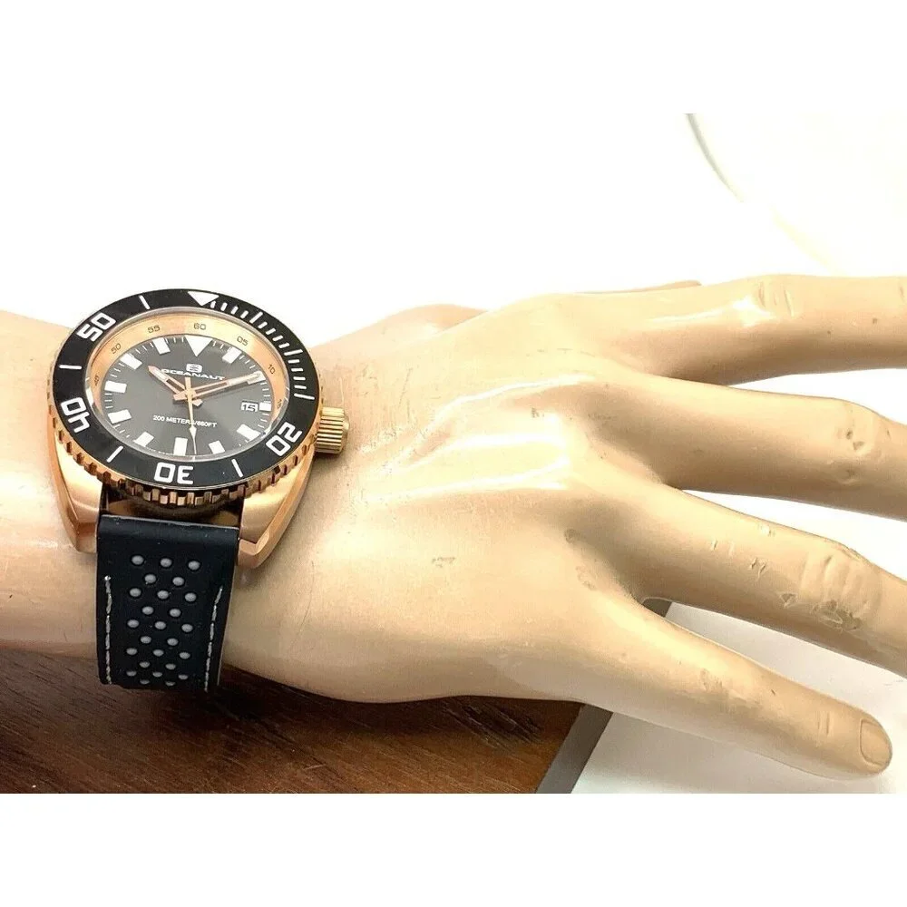 Oceanaut Men's Watch OC0524 Diver Rose Gold Black Gray Dial Rubber Band …